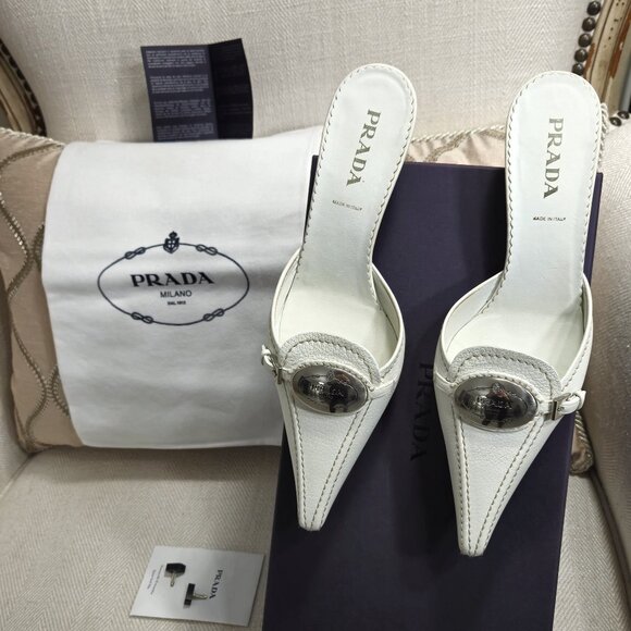 PRADA White Pearl Mules - Picture 1 of 6